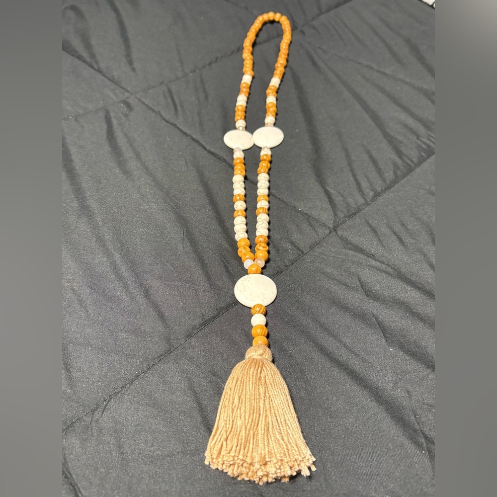Tribal Wood Beaded Necklace with Tassel